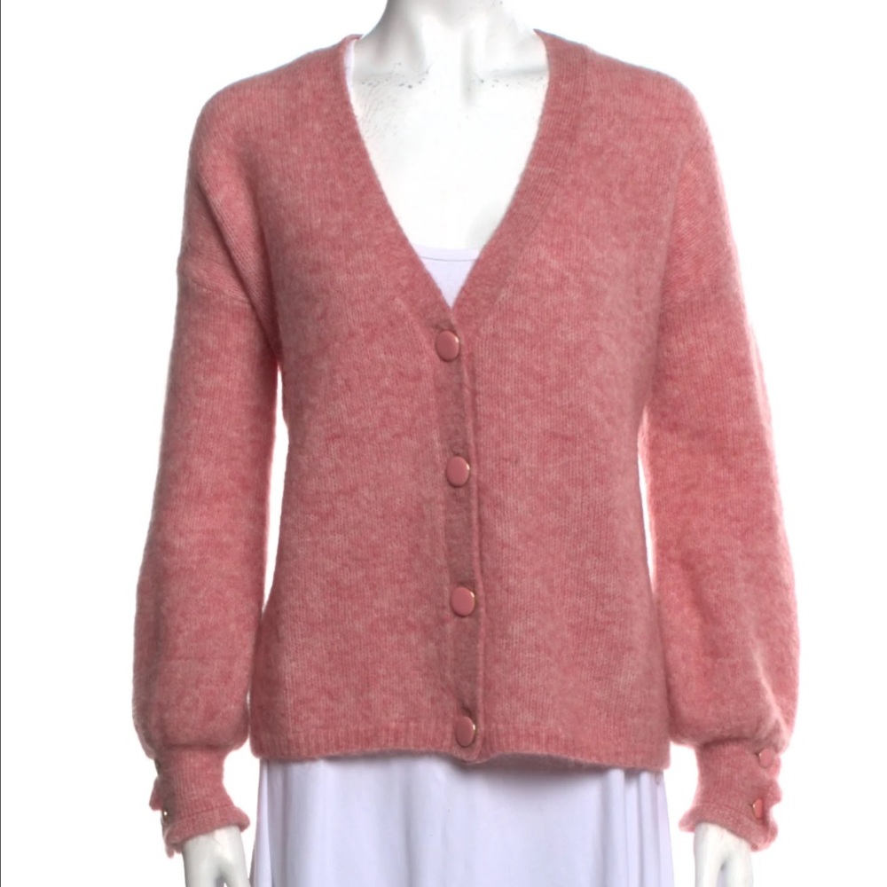 Sezane pink buttondown wool mohair cardigan oversized button